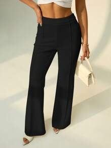 SHEIN PETITE Low Waist Solid Flare Leg Skinny Suit Pants Party Sexy Elegant Date Night Party,Cargo Pants - Black - View 6