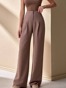 CLARA VERO Quần ống rộng họa tiết sọc cho nữ - Cà phê nâu - Xem 1