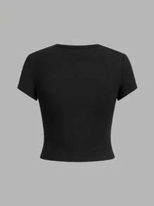 SHEIN EZwear 4 件套休闲简约熊复古汽车印花黑白条纹圆领短袖短款紧身 T 恤，百搭女士夏季服装 - 黑與白 - 查看 4