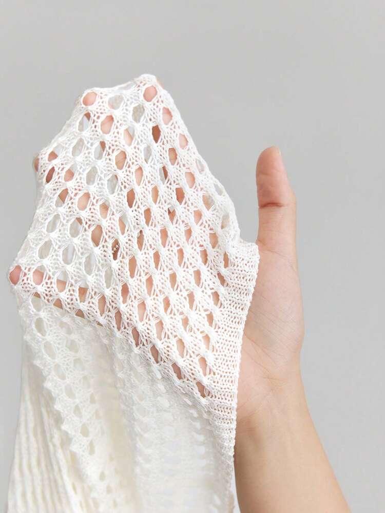 Women White Crochet Knitted Dress,Summer Casual Vacation Holiday Party Beach Wear,Ladies Semi-Sheer Cover-Up,Flared Skirt Female Clothing New Arrival