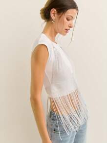 Nöista Women's Solid Sleeveless Short Sleeve Top, Fashionable For Summer - White - View 6