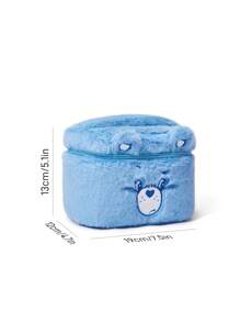 SHEIN X Care Bears 大容量可爱毛绒爱心熊卡通刺绣设计化妆包带手柄,加油熊,礼物 - 藍色 - 查看 6
