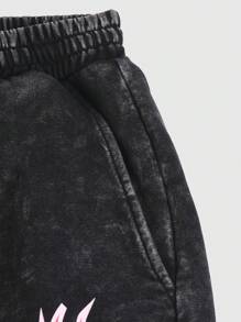 ROMWE MEN Street Life Pantalones cortos para hombre con estampados de copos de nieve, caballos, letras y llamas