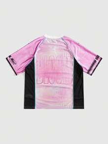 ROMWE MEN Winx Club X ROMWE Men's Casual Cartoon Pattern Colorblock V-Neck Short Sleeve T-Shirt, 2000s Style - Pink - View 2