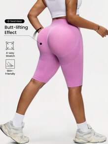 Easithlete Plus Size Women High Waist Solid Color Athletic Bermuda Shorts, Suitable For Fitness Workout Short