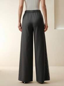 Anewsta Women's New Style Wide-Leg Grey Rhinestone Embellished Pants, Straight Cut - Grey - View 2