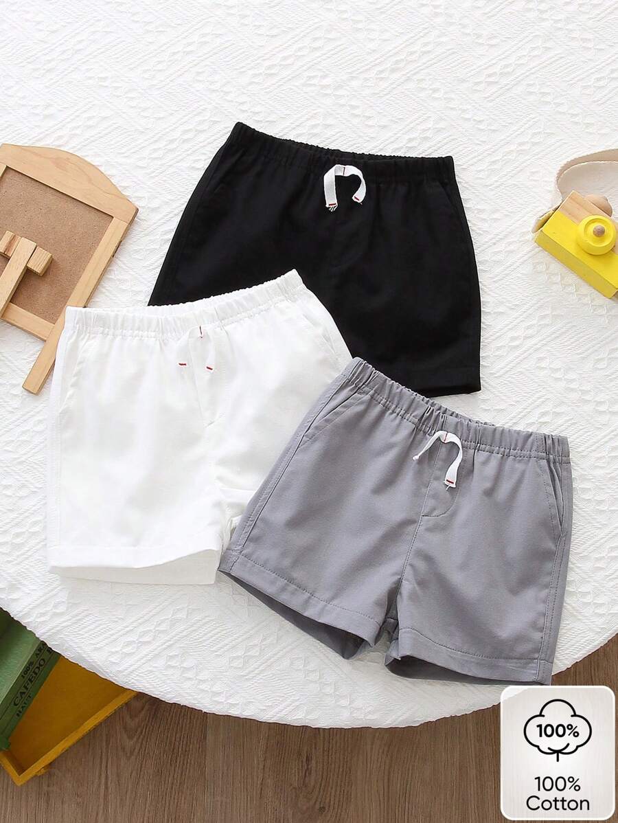 Souflis Souflis 3 件套男婴纯色简约时尚休闲短裤，适合夏季 - 彩色 - 查看 1