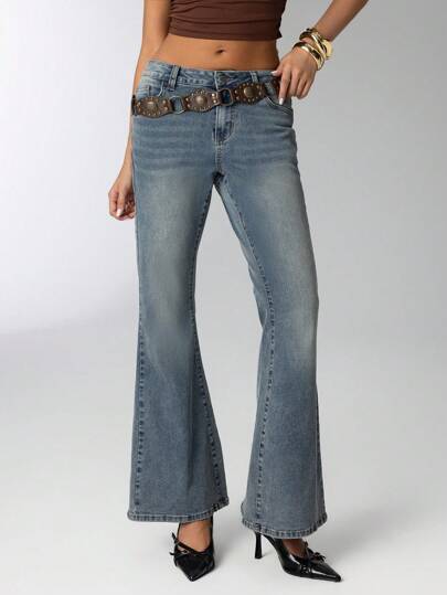 Aloruh Women's Sexy Retro Low Waist Loose Straight Leg Jeans