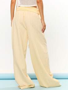 MUSERA Ruched Foldover Waist Pocket Detail Wide Leg Trousers Beach Cover Up Summer Vacation Holiday Festival Cute Casual Elegant Tuscan Sun