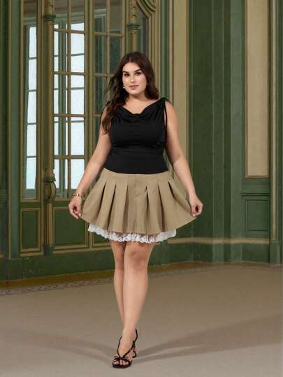 SHEIN MOD Women's Plus Size Simple Fitted Black Camisole Top, Elegant Party Cami With Detachable Strap, Multi-Wear Camisole Suitable For Commuting, Vacation, Work, Evening Party & More Occasions