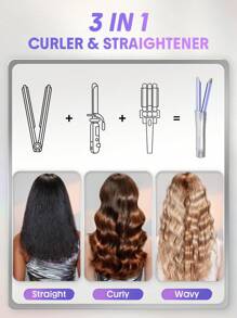 SHEGLAM HAIR 酷鎖風造型器，360°氣流造型直髮器，二合一直發捲髮器，帶冷卻氣流孔的捲發器可鎖住造型，4檔可調溫度，雙電壓，快速直發，水性陶瓷塗層令秀發亮澤，長短髮皆宜。 禮物 粉紅色的 化妝品 海灘 節慶 護髮 假期 夏天 美髮配件 返校 旅行 - 銀色 - 查看 6