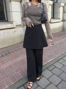 FRIFUL 女式长袖薄纱网眼多层透视衬衫，秋季 - 深灰色 - 查看 2