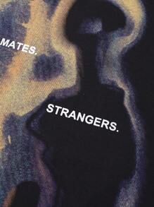 ROMWE Street Life Áo thun tay ngắn cổ tròn in chữ và hình mùa hè cho nữ - màu đen - Xem 2