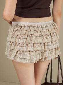Muvela Women's Ruffle Patched Solid Color Casual Shorts, Fashionable For Summer - Apricot - View 5