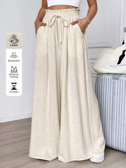 Easowa Teacher Outfits Casual & Comfortable Linen Fabric Wide Leg Pants In Apricot Color, With Elastic Waistband And Pockets, Suitable For Daily Casual Wear, Fits Old Money Style Women Summer Clothes Teacher Outfits For Women Linen Linen Pants Wide Leg Pants Woman Baggy Pants Linen Pants Women Wide Leg Linen Pants Linen Summer Pants Women Wide Leg Pants Paperbag Waist Pants Khaki Pants Teacher Outfits Work Clothes  Old Money Beige Women Pants Khaki Pants Business Professional Women Sweet Pants Baggy Pants Wide Leg Women Pants