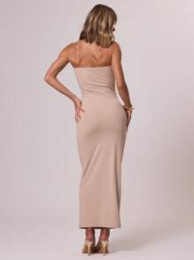 MUSERA ESSENTIALS 柔软触感抹胸修身连衣裙，适合伊比沙岛度假、海滩度假、夏季假期、生日约会、秋季晚宴等场合。 - 棕色 - 查看 2