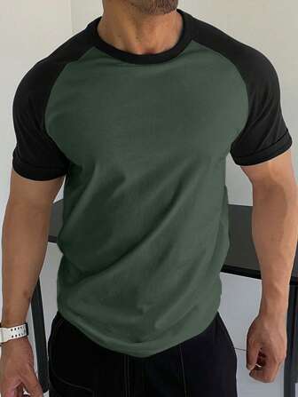RueChic Männer T-Shirt mit Farbblock, Raglanärmeln,