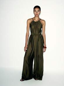 Lumivelle Minimalist Fashion Waist Tie Sleeveless Jumpsuit For Women - Army Green - View 1