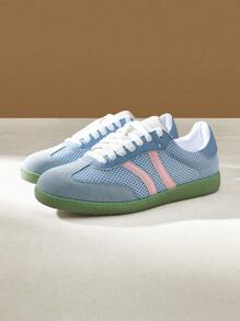 CUCCOO EASI 女士透气网眼设计圆头平底休闲运动鞋，时尚舒适蓝色网眼休闲运动鞋，适合日常休闲锻炼 - 藍色 - 查看 7