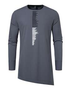 Manfinity Homme Set da uomo composto da camicia a maniche lunghe con scollo rotondo a righe e pantaloni, con dettaglio di spacco laterale