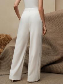 Anewsta 女士优雅高档串珠刺绣下摆中腰裤 - 白色 - 查看 3