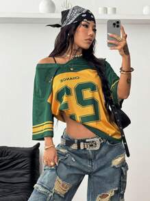 SHEIN Coolane Camisetas con cuello en V y malla transpirable de estilo deportivo y urbano para mujer, tipo jersey de Brasil para el verano - Multicolor - Ver 5