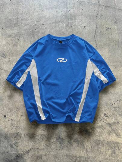 AXEPEAK Camiseta de manga corta, holgada y casual de punto con parches, para uso urbano