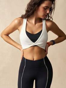 VARSITIE Top da donna estivo da ginnastica, 2 in 1, con schiena a incrocio ritorto e fascia, per palestra