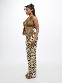 SUMWON WOMEN Tiger Print Statement Flare Jeans Y2K Fashion Wide Leg Bell Bottom Festival Style Animal Print Retro Disco Era Inspired Party Wear - Multicolor - View 5