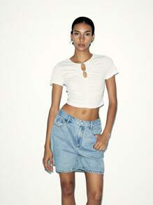 Lumivelle تي شيرت كاجوال للنساء بأكمام قصيرة وقصة مرتد ذو لون أحادي