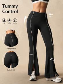 VARSITIE 女士瑜伽裤 女士喇叭裤，带撞色滚边细节 - 黑色 - 查看 9