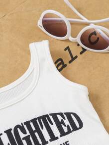 Baby Girls Cute Versatile Letter Print Sleeveless Camisole Top, Suitable For Summer
