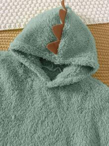 SHEIN 男婴可爱恐龙毛绒连帽长袍/罩衫，休闲度假和沙滩巾，适合海边、泳池、水疗度假