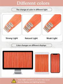 Colored Clip In Hair Extensions, Real Human Hair 3 Pcs 18 Inch, Orange Straight Highlight Hairpieces, Invisible Design, Colorful Rainbow Style, Soft Natural Texture, Ideal For Women & Girls Daily Styling, Party And Cosplay Occasions - SORANGE - View 10