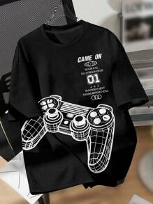 Teen Boy Casual Video Game Graphic Round Neck Short Sleeve T-Shirt, Suitable For Summer - Black - View 2