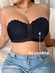 SHEIN Plus Size Women's Solid Color Arched Front-Closure Bustier Bra