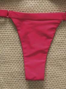 Swim Vcay Springbreak Women's Solid Color Strapless Metal Decorated Top And Thong Pink Bikini Set, Minimalist Two Pieces Swimsuit For Summer Beach Vacation - Red - View 5
