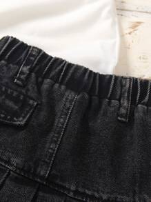 Baby Girl 1pc Black Denim Skirt With Pleats For Summer - Black - View 5