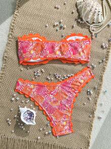Swim Mod Conjunto de bikini de 2 piezas con estampado de flor de cerezo, top sin tirantes y Bottom, traje de baño de moda para mujer para vacaciones en la playa, nuevo lanzamiento 2025