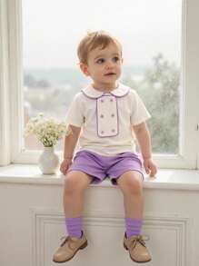 SHEIN 2 Stücke/Set Baby Jungen Lässig Poloshirt & Hosen Set, Sommer