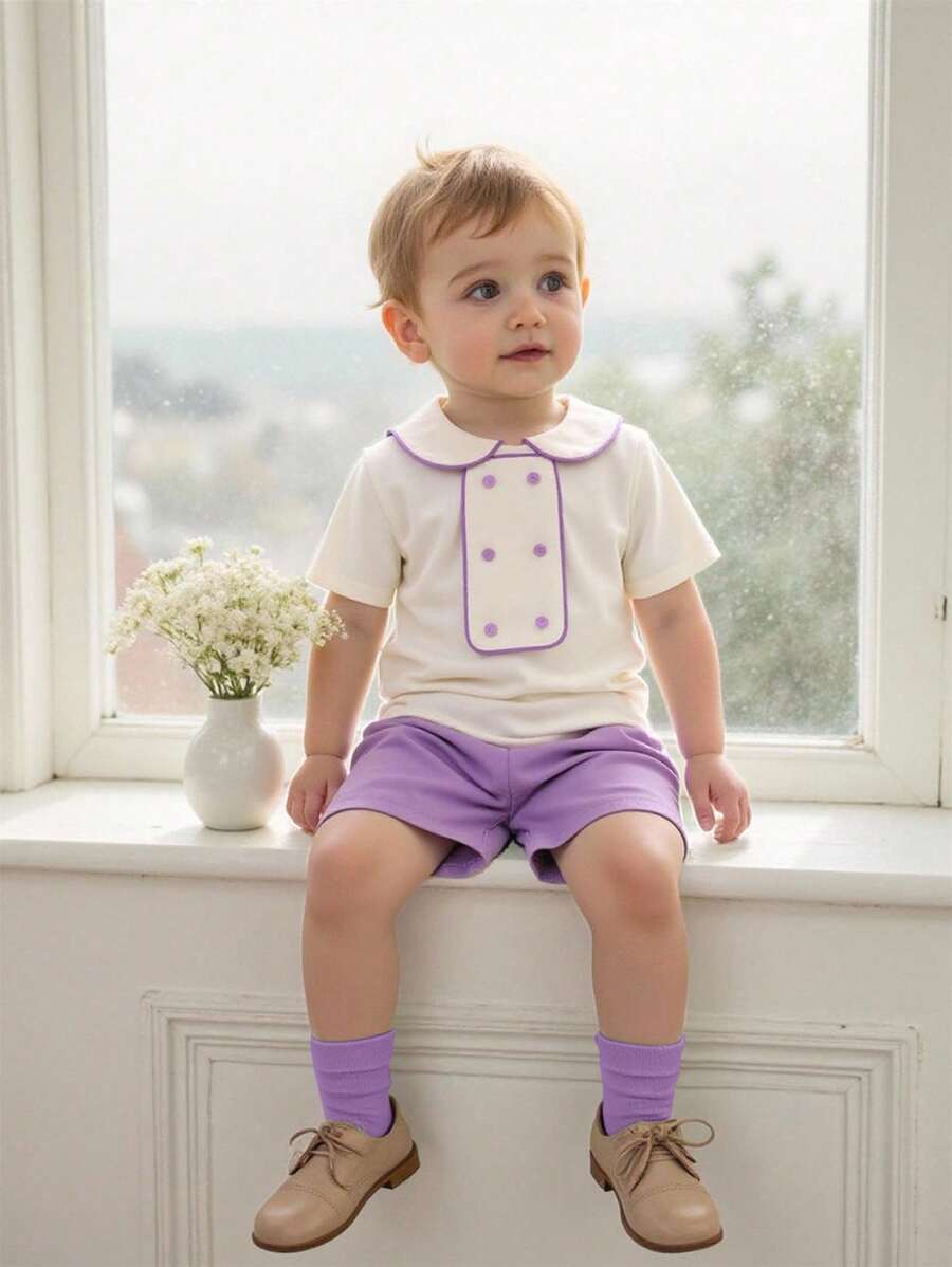 SHEIN 2 Stücke/Set Baby Jungen Lässig Poloshirt & Hosen Set, Sommer