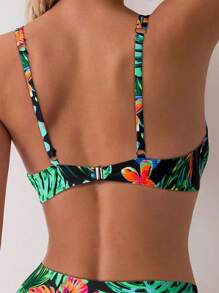 Swim Lushoire 植物印花经典沙滩泳衣，全新设计女式钢圈聚拢比基尼上衣，带金属配饰 - 彩色 - 查看 2