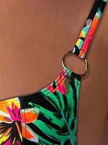 Swim Lushoire 植物印花经典沙滩泳衣，全新设计女式钢圈聚拢比基尼上衣，带金属配饰 - 彩色 - 查看 3