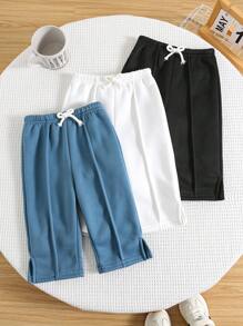 SHEIN 3件套男童/女童纯色针织柔软松紧腰喇叭裤 - 黑與白 - 查看 8