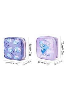 Pop Mart Azura X SHEIN 1pc/1set Cartoon Pattern Polyester Fiber Storage Bag, Can Be Used As A Feminine Hygiene Storage Bag, Digital Storage Bag, Small Item Storage Bag,Tears
