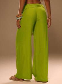 MUSERA Women Pants Wide Leg Fold Over Linen Look Summer Holiday Ibiza Boho Holiday Vacation - Yellow - View 4