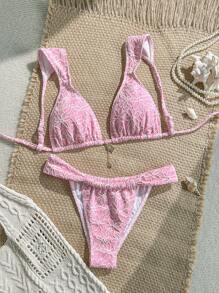 Swim Mod 两件套夏季沙滩碎花抹胸高腿比基尼泳装