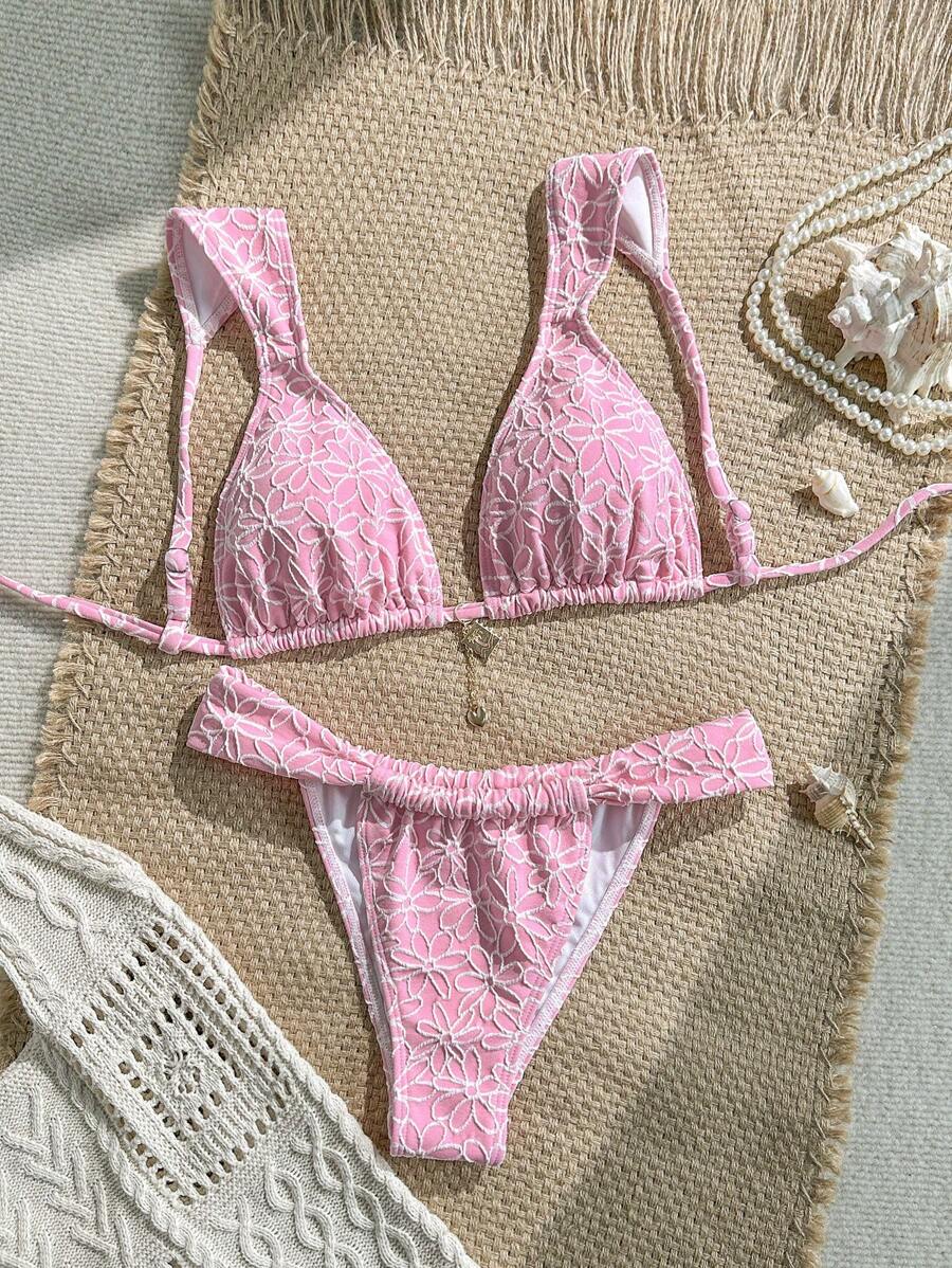 Swim Mod 两件套夏季沙滩碎花抹胸高腿比基尼泳装