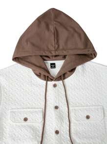 Manfinity Homme Men's Hooded Button-Down Long Sleeve Casual Shacket - White - View 3