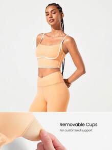 GLOWMODE FeatherFit™ Two-Tone Scoop Neck Longline Sports Bra Low Impact Yoga Daily - Orange - View 3